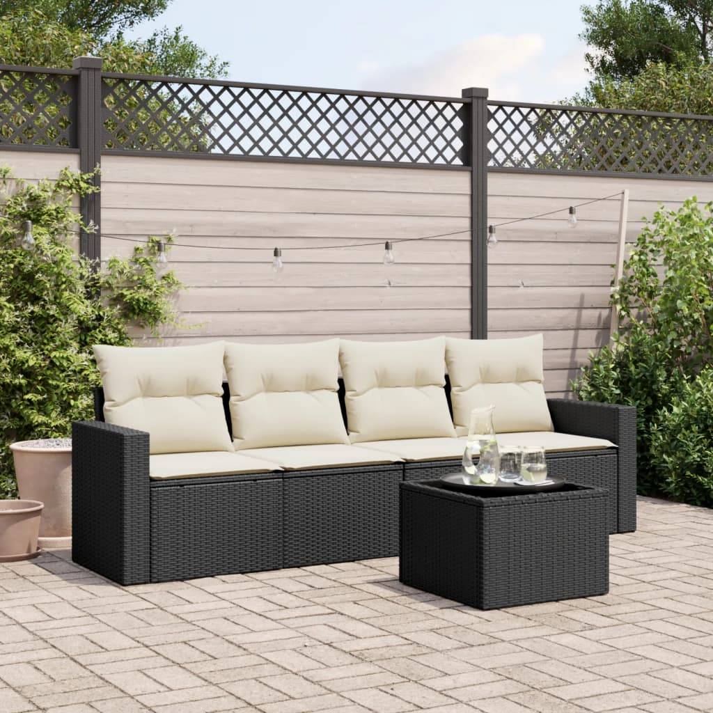 Sofasæt Til Haven 4 Dele Med Hynder Polyrattan - Sort og cremefarvet / Med bord