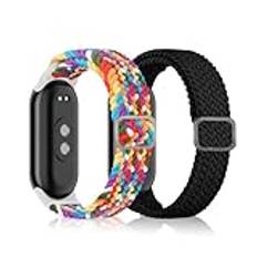 MiRowy Armband kompatibelt med Xiaomi Smart Band 9/Xiaomi Smart Band 8 klockarmband, elastiskt mjukt nylon sportersättningsarmband för Xiaomi Band 9/Xiaomi Band 8 – svart + regnbåge