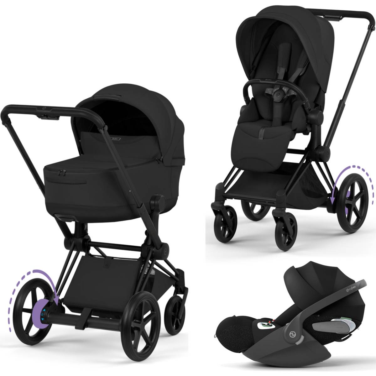 Cybex E-Priam 5 Style Stroller Set 3 in 1 incl. Cloud T i-Size Car Seat - Matt Black