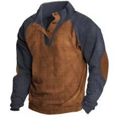 Men's Sweatshirt Corduroy Pullover Elbow Patch Sweatshirt Outdoor Raglan Sleeves Casual Stand Collar Sweatshirt