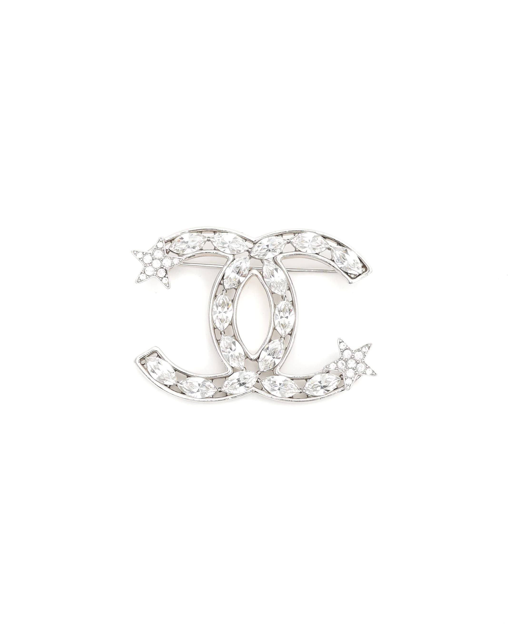 Chanel Coco Mark Star Rhinestone Brooch - Silver - One Size