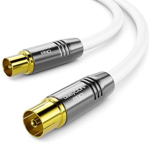deleyCON 3,0m 4K TV Antennkabel Koaxialkabel TV-Kabel HDTV Full HD - IEC-Kontakt till IEC-Hona - Metallkontakter - Analog/Digital - Vit