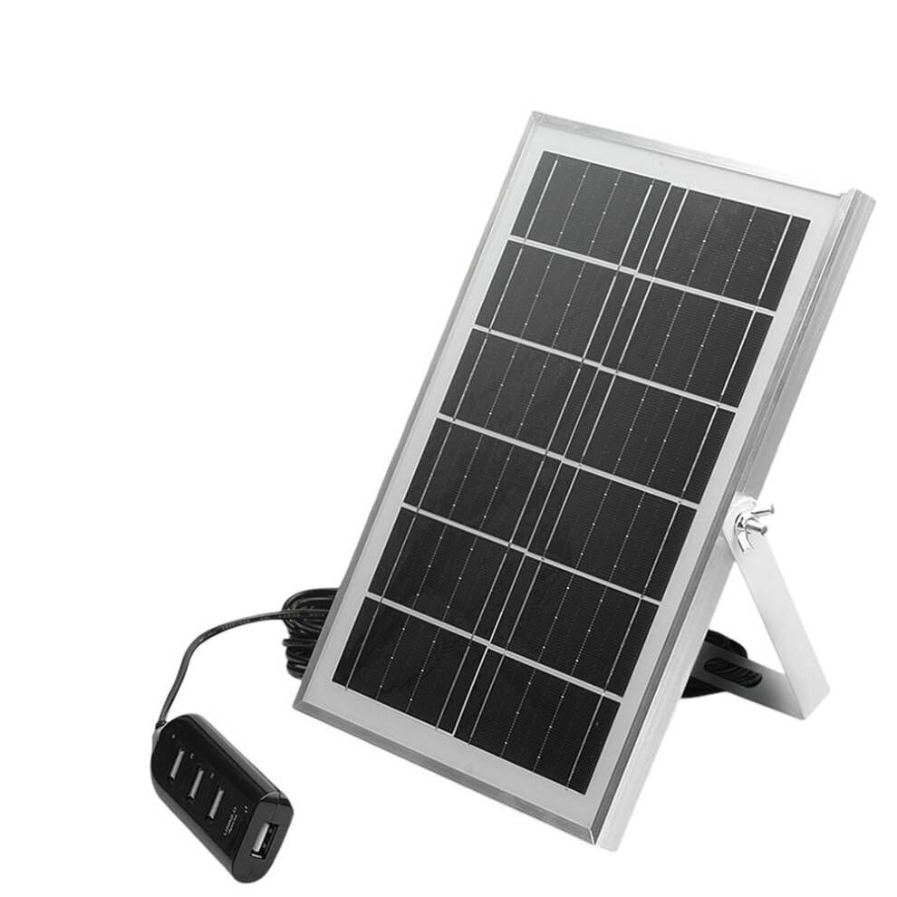 Bærbar 8W solpaneloplader med 4 USB-porte, udendørs strømløsning med 5 meter kabel