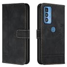 Lihondar för Motorola Moto Edge 20 Pro Fodral, Premium Läder Fodral med Magnetisk Skydd, Flip Bok Hölster Plånbok Telefonfodral Stöttåligt Skyddande Fodral Skal för Motorola Moto Edge 20 Pro (Svart)