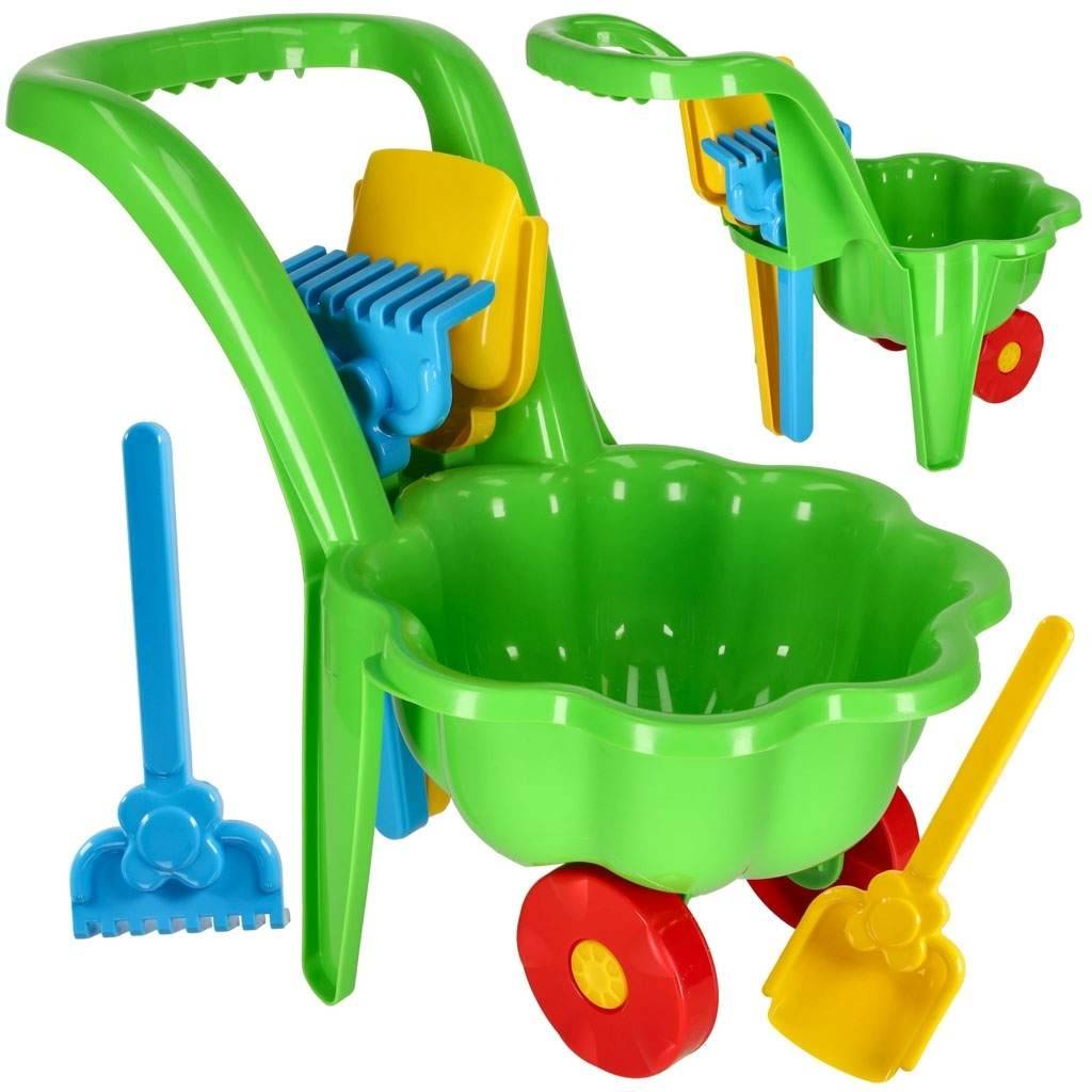 Barnträdgårdsset: Grön Skottkärra, Spade & Kratta