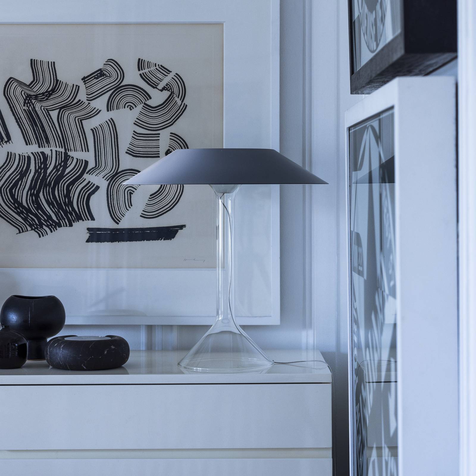 Foscarini Design bordslampa Chapeaux M, dimbar, Aluminium / grå / zink, Vardagsrum / matsal, Glas, Modern, Bordslampa
