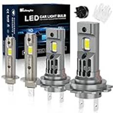 KaiDengZhe H1+ H7 LED-strålkastarlampa, 1:1 storlek mini H1 LED-glödlampa utan polaritet plug and play H7 LED trådlös strålkastare 90W 18000lm 600 % ljusare stråle hög/låg ersättning halogen-2 st