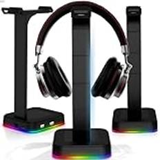 Retoo Headset Halterung Kopfhörer Ständer RGB Universal HUB USB Halter für Over Ear Kopfhörer Gaming Headset und Kopfhörerdisplay Geeignet für Tisch 12x13x26 cm Schwarz