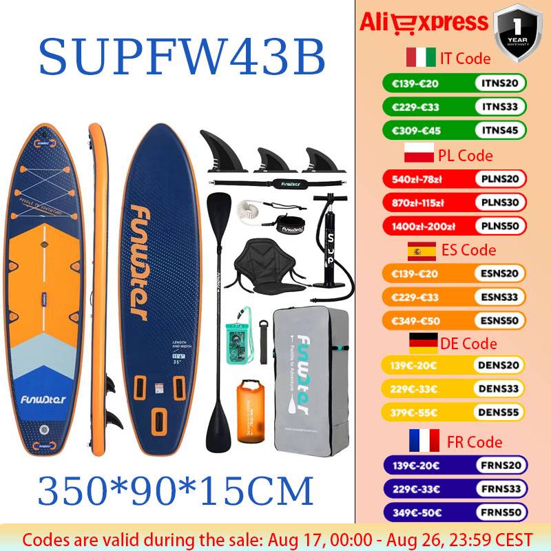 Funwater SUPFW43B Ultra-light Inflatable Paddle Board 350*90*15 Entertainment Yoga Fishing Adult Surfing Non-slip Paddle Board