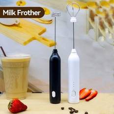 Mjölkskummare Uppladdningsbar handhållen elvisp Kaffeskummarmixer med 2 rostfria vispar 3 hastighets justerbar skummaskinsmixer, för kaffe, matcha, la - Svart (Dubbelvisp,1*Vårvisp)