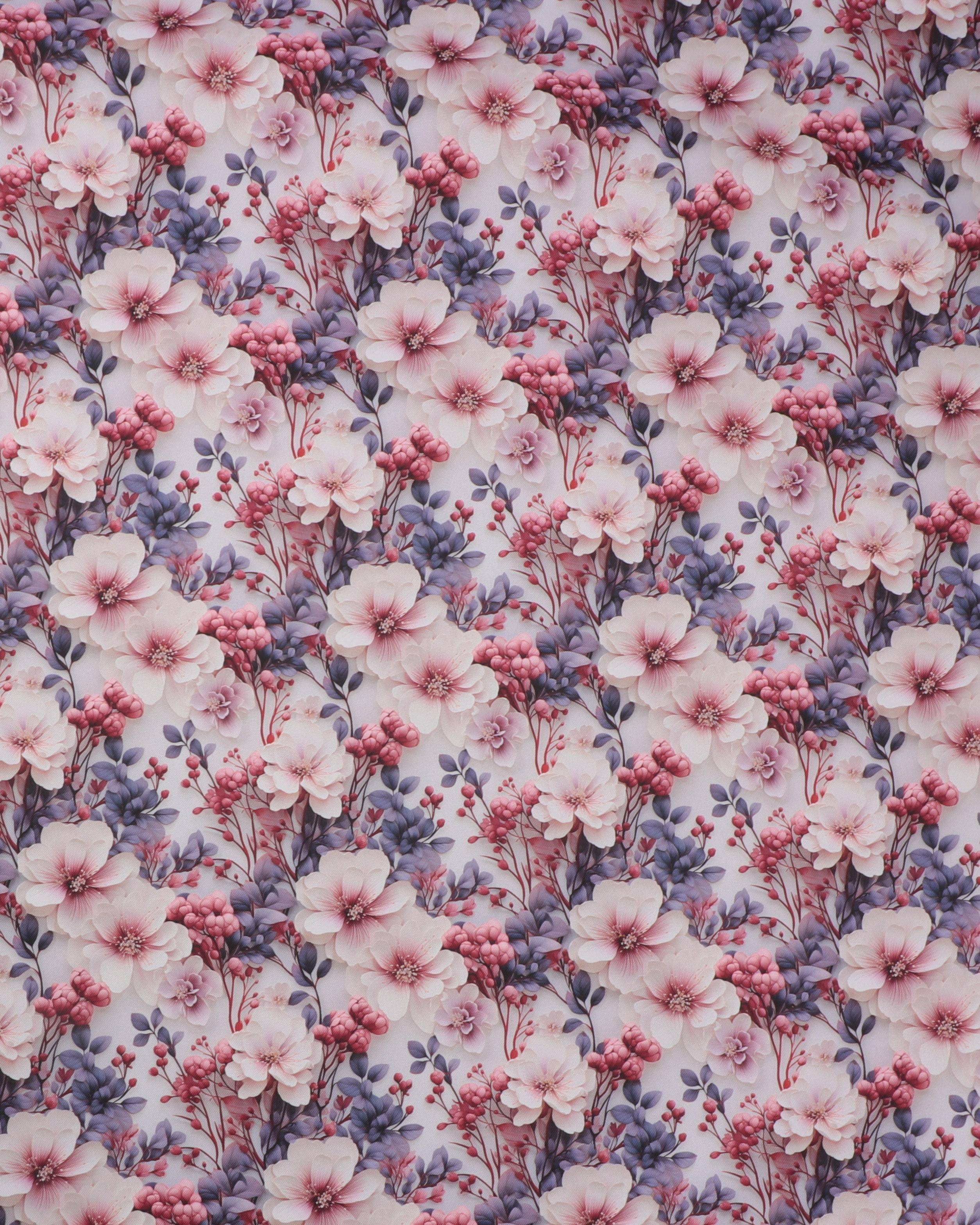 Lilla og sart rosa blomster - Hyndestof - 100% Polyester