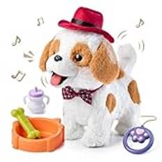 OR OR TU Sjungande vandrande hundleksaker för barn, plysch elektroniska husdjur hund slickar valp, går och skäller i koppel interaktiva leksaker hund för barn 3 4 5 6 7+ år gamla flickor pojkar gåva