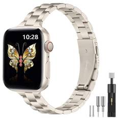 Damen Schlankes Metallarmband Kompatibel mit Apple Watch Armband 38mm 40mm 41mm 42mm 44mm 45mm 46mm 49mm, Edelstahl Armband mit Installationswerkzeug für iWatch Ultra 2, SE Serie 10/9/8/7/6/5/4/3/2/1