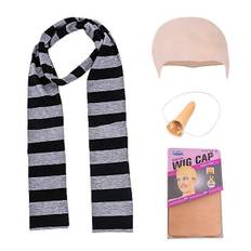 Yalisheng 4 stk. Despicable Me Gru Cos Kits Falsk Næse Skaldet Hætte Halloween Kostume Tilbehør Sort Grå Stribet Halstørklæde Cosplay Sæt til Voksne