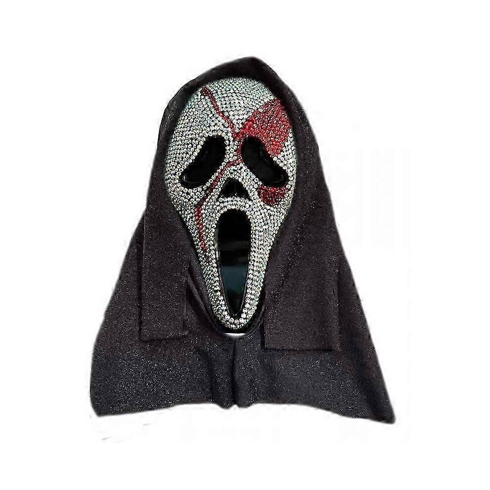 (C) Fun World Ghost Face Bloody Bling Mask Costume, Scary Halloween Costume Prop Ghost Mask, Horror Cosplay Accessory for Adults and Kids