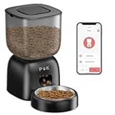 PUPPY KITTY Automatisk kattmatsdispenser, kattmatsdispenser med skålar i rostfritt stål, appansluten, 10S röstinspelning, 10 måltider om dagen