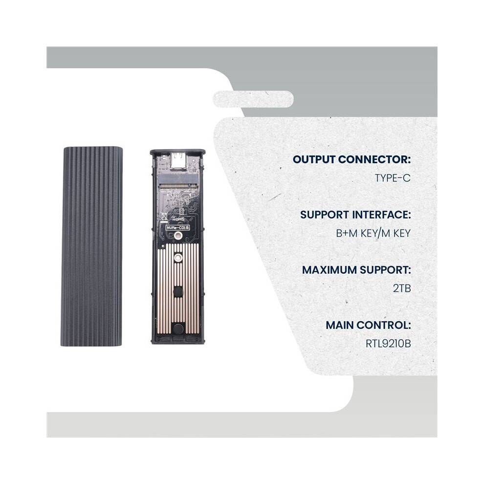 M2 SSD Case NVME Enclosure M.2 to USB SSD Adapter for NVME PCIE NGFF M+B Key 2230/2242/2260/2280 Dual Protocol(B)