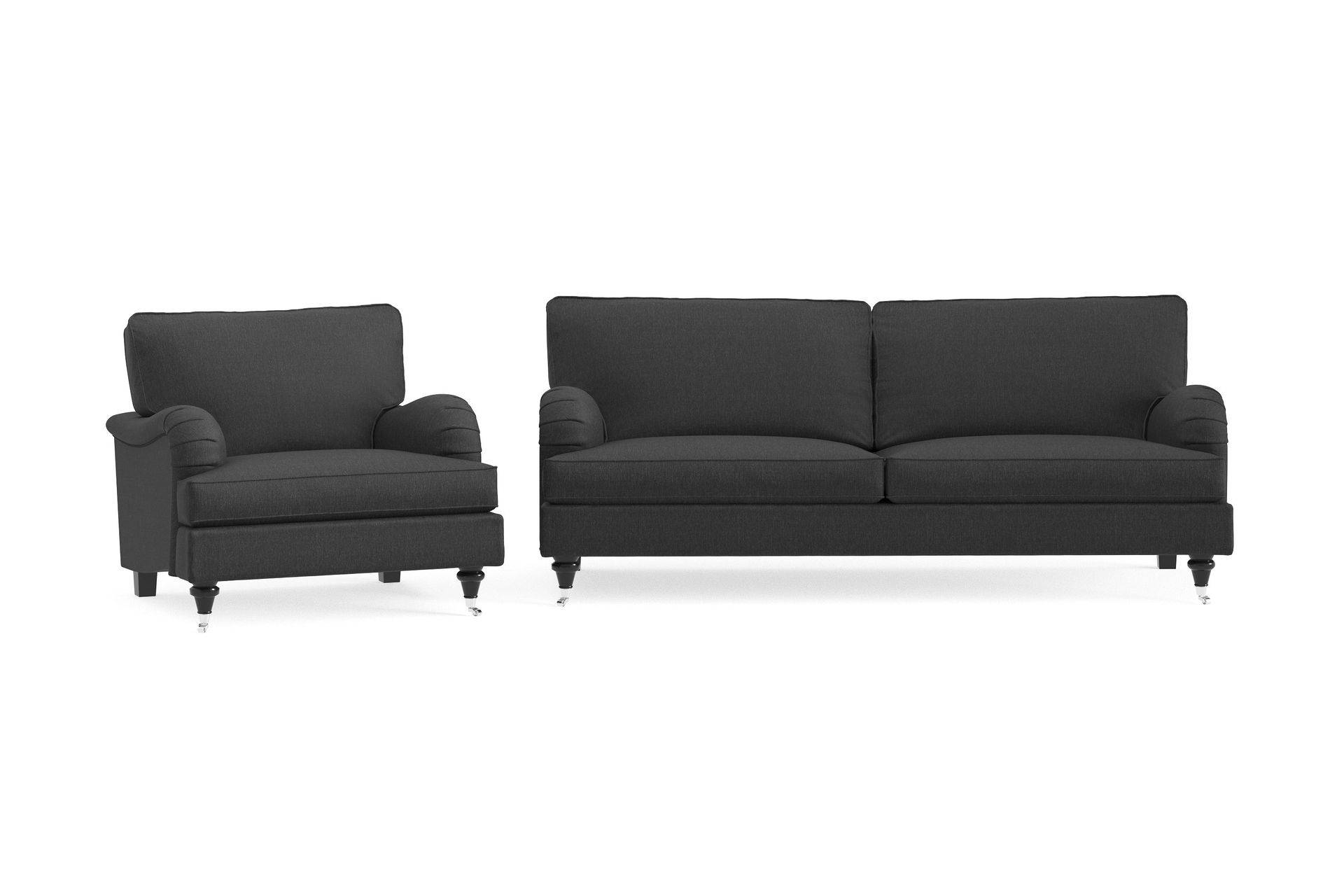 Howard Classic Sofagruppe 3-personers Sofa + Lænestol i Stof - Mørkegrå