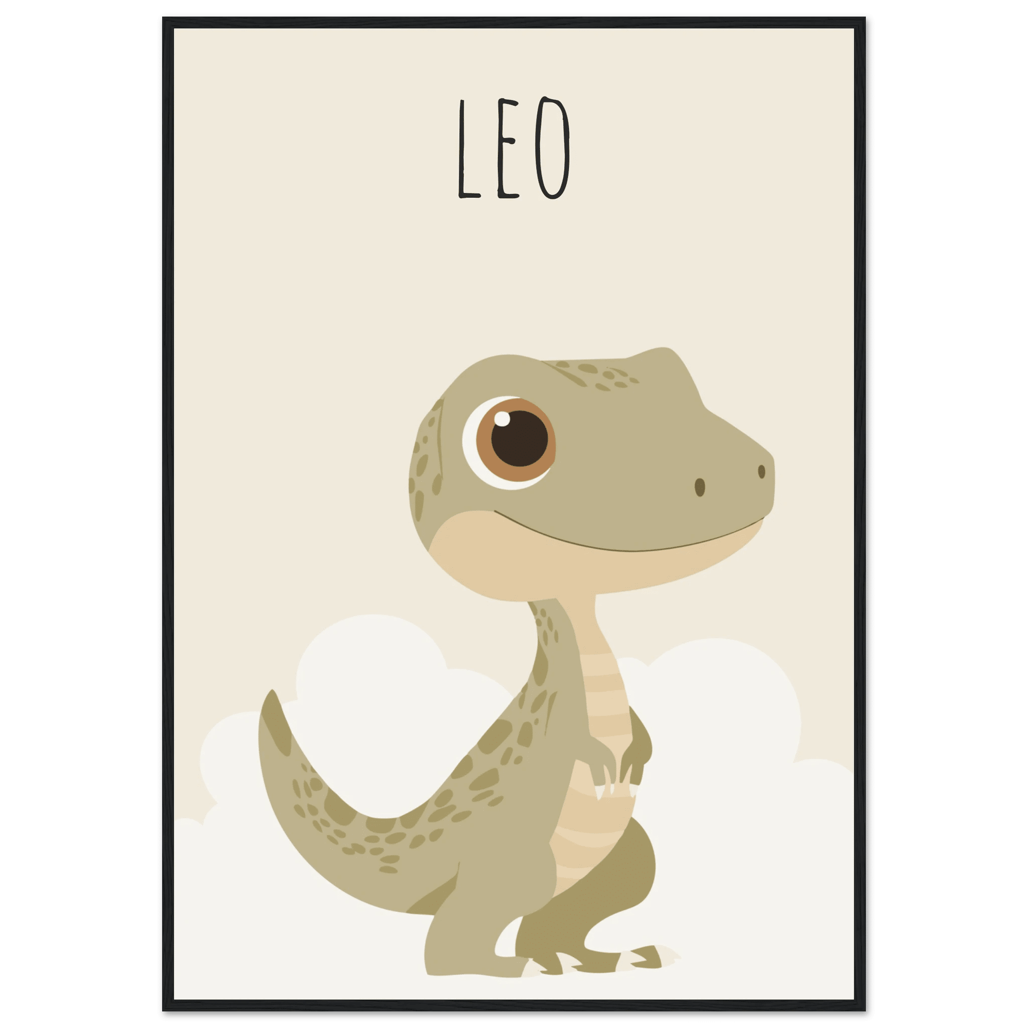 T-Rex dinosaurieposter med eget namn-70x100 cm / 28x40″ / Premium Matte Paper Wooden Framed Poster / Black frame