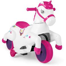 COSTWAY Elektrisk motorcykel barn, elmotorcykel, 2 lägen, gunghäst med musik och LED och stödhjul, 3 km/h, elfordon för barn från 3 år (rosa)