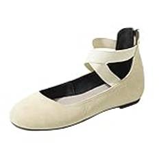 Barfotaskor dam sommar ballerina – eleganta platta skor damsandaler mjuka lätta tofflor slip-on sommarskor halkfria dansskor andas casual fritidsskor sportskor, Beige, 41 EU