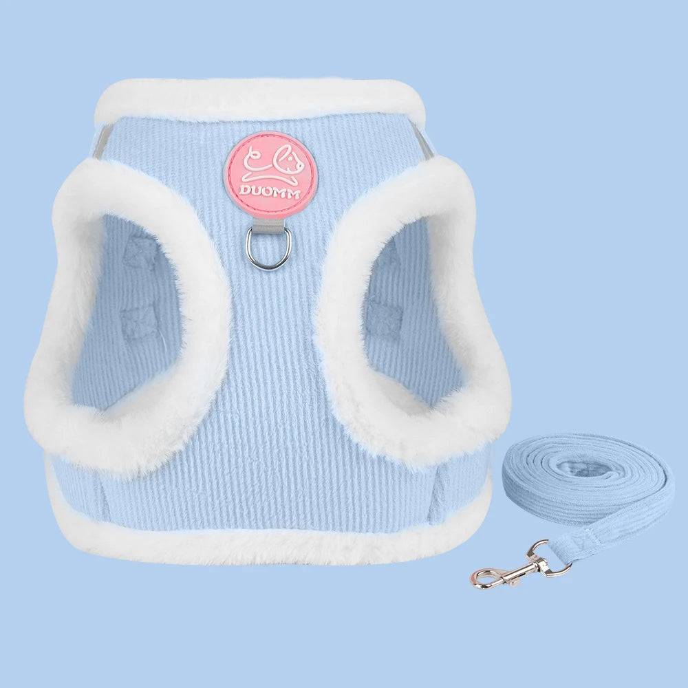 Rabbit Fur Harness & Leash Set for Cats & Small Dogs - Blue / S-suit 4-5.5kg / SPC (S-suit 4-5.5kg)