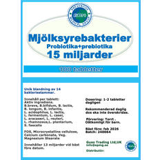 Mjölksyrebakterier 15 miljarder 100 tabletter