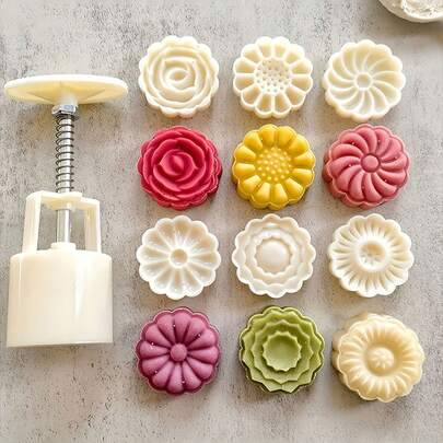 6 delar blomformade bakformar, inklusive 1 spritspåse och 5 blomformar, DIY-verktyg för kakbakning, kakformar, köksbaktillbehör, små köksverktyg, perf - Multifärgad (Rosa 6-delat set,Vit 6-delat set)