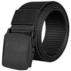flintronic Arbetsbälten för män, bälten för män, plast nylon canvasbälte för män, justerbart nylontyg bälte, metallfri duk plastspännesbälte, lätt andningsbar, 120 cm, 1 svart, 120