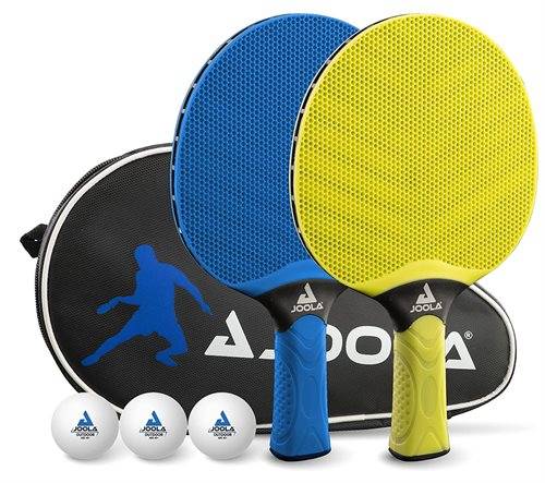 JOOLA Bordtennissæt, 2 bat, 3 bolde og taske til udendørsbrug..