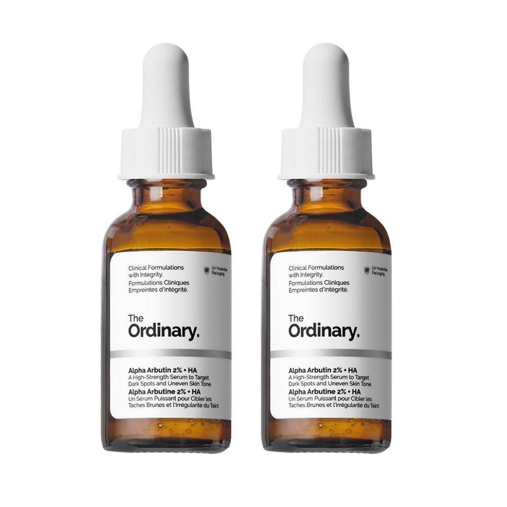 The Ordinary Alpha Arbutin 2% + HA (Set om 2) - 30 ml x 2 Upplysande Serum för Mörka Fläckar, Pigmentering & Ojämn Hudton