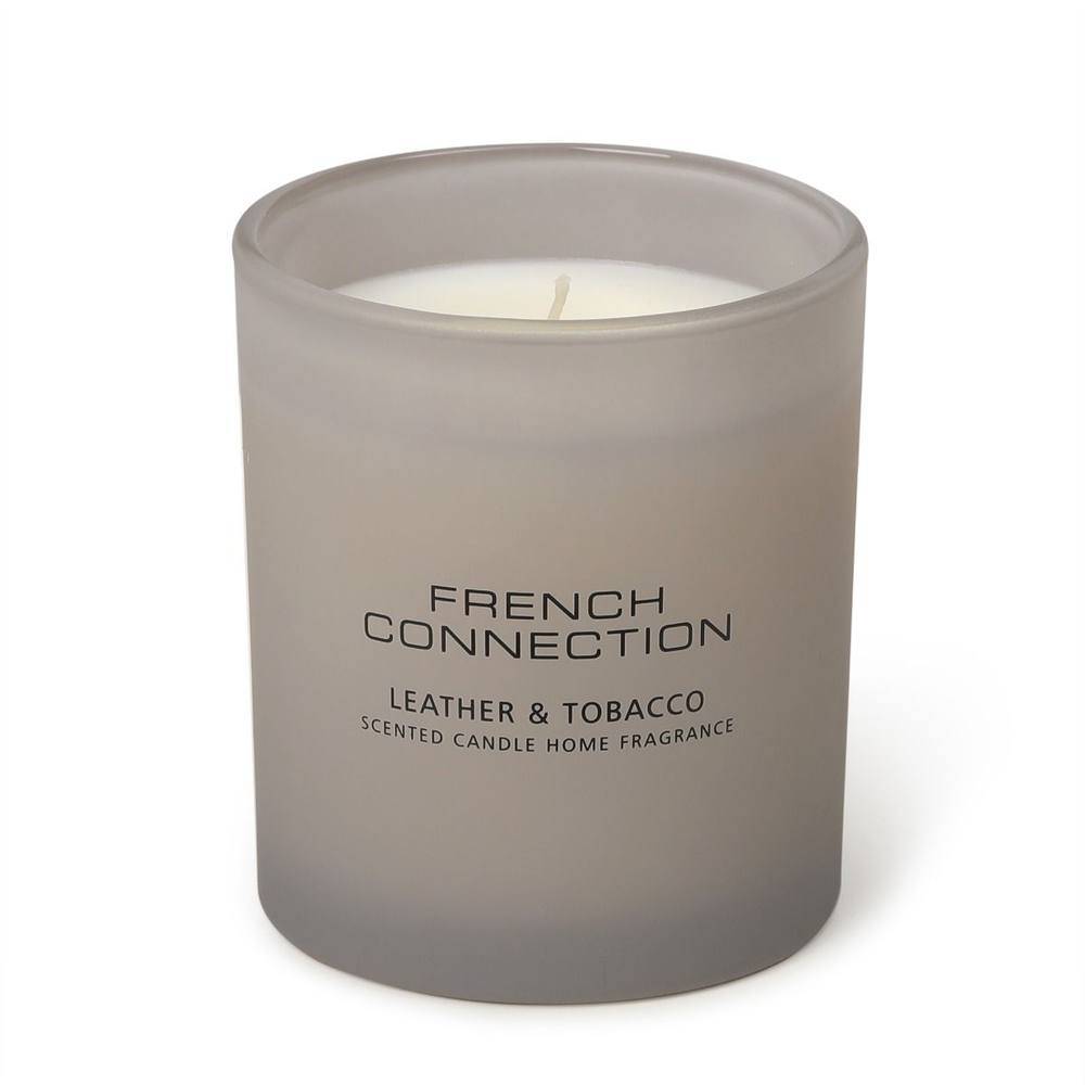 French Connection Leather & Tobacco Grey Glass Candle 190g – Luxury Single Wick - One Size