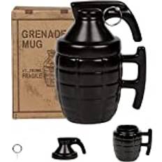 Handgranat keramisk kaffemugg, vattenkopp med lock, ny kontorsmugg, kreativ formad mugg, personlig kopp, rolig hem bar gåva för ölälskare, militära entusiaster, män och kvinnor, 280 ml (stil C1)