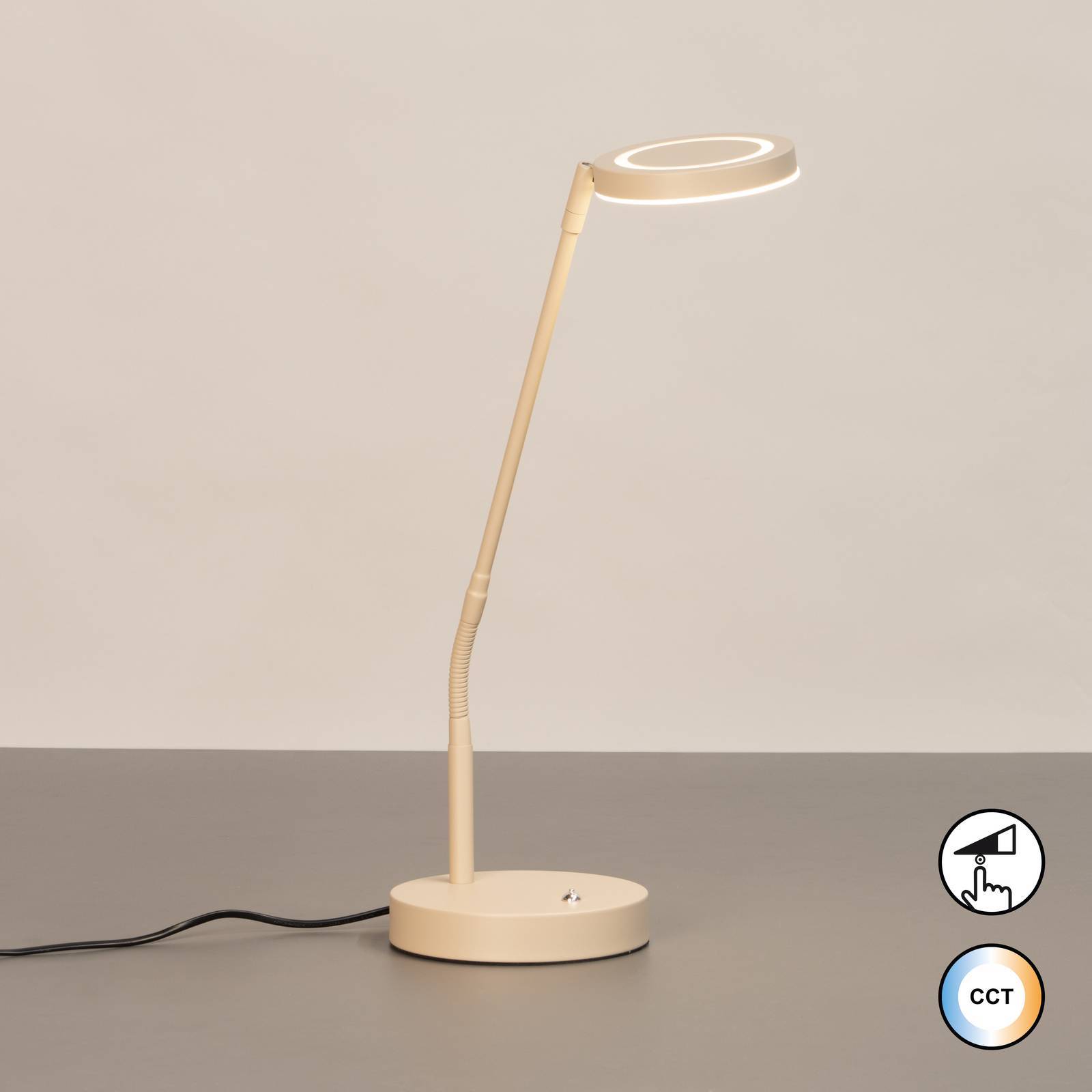 FISCHER & HONSEL LED skrivbordslampa Sorento, dimbar, Creme / bärnsten, Vardagsrum / matsal, Metall, Modern, LED-bordslampa