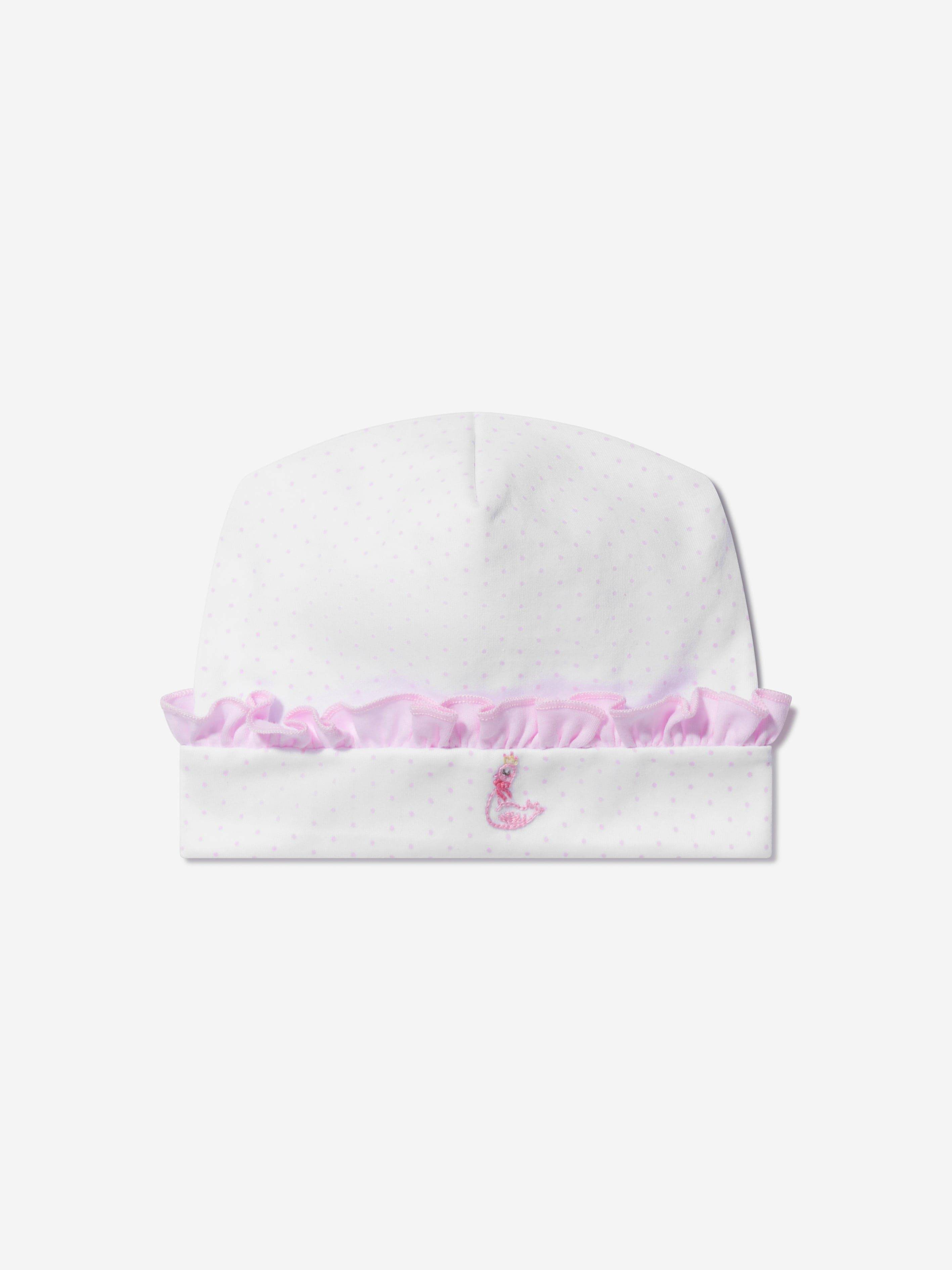 Magnolia Baby Baby Girls Princess Swan Embroidered Ruffle Hat in White - Pink / 0 Mth (0 Mth)
