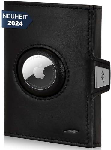Marc Peter Jupiter Airtag äkta läderplånbok med myntfack | Liten Airtag plånbok för män med RFID | Apple Airtag Mini plånbok för män, svart, MINI MÜNZFACH MIT AIRTAG FACH, Klassisk