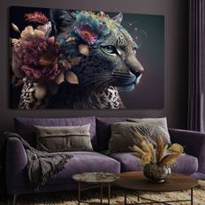 Ljuddämpande tavla - White Leopard with flowers