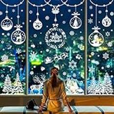 Tuopuda Fönsterbilder jul självhäftande 163 klistermärken fönster snöflingor klistermärken fönsterdekoration juldekoration fönsterklistermärken statisk självhäftande vit vinter dekoration, A