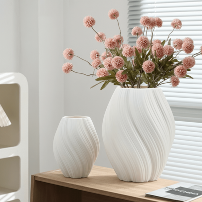 1 st modern böjd plastvas, minimalistisk heminredning, tvinnad design, lämplig för bröllop, vardagsrum, skrivbordsdekor, inflyttningspresent, rumsdeko - Vitt (L,M,S,stor,S Blomset,M Blomset,Stor vasstil)