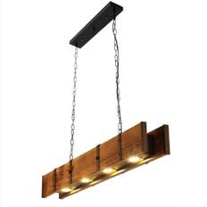 Retro hängande ljus industriell stil trä 48W ledd hängande lampa gammal hantverk vintage matbord lampa kök ö restaurang bar ljuskrona takbelysning, höjd justerad fritt, Ø100cm