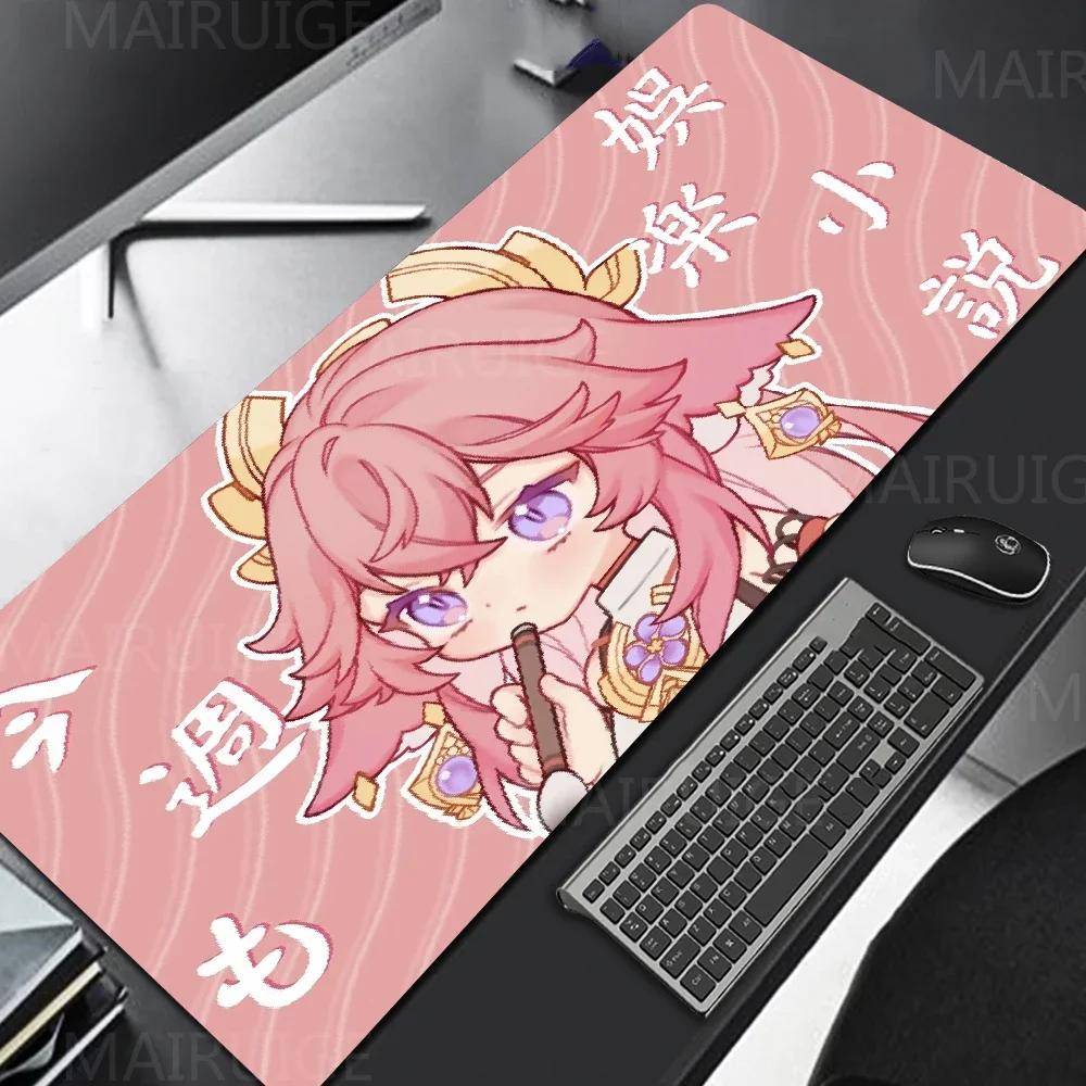 Genshin Impact Stor Musmatta XXL 900x400 Rosa Kawaii Halkfri Gummi Tangentbord Skrivbordsmatta Yae Miko Speltillbehör Anime Spelare white