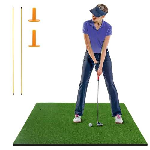 GOPLUS Golf skyddsmatta, 152 x 92 cm/152 x 117 cm, syntetiskt gräs, grön, golfträningsmatta för golfälskare och nybörjare, inomhus och utomhus