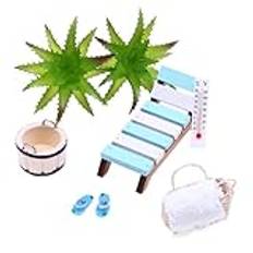 Smileshiney Dockhus dekoration, Miniatyr dockhus strandstol, Dockhus Miniatyrväxter Summer Beach Scene Kit, Skapa din egen strandscen med miniatyrväxter och bastupaket