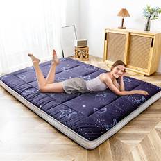 MAXYOYO Futonmadrass, vadderad japansk golvmadrass, quiltad sängmadrass, extra tjock hopfällbar sovdyna, ventilerande golvstol, gästsäng (måne och stjärnor, 150 x 200 cm)