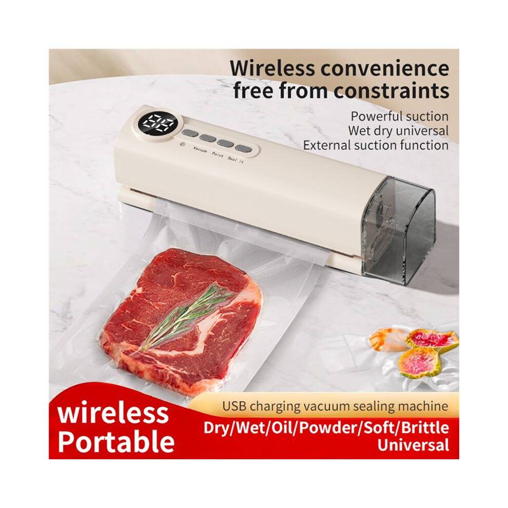 Vacuum Sealer for Food 62 Kpa Strong Suction Cordless Rechargeable Food Sealer Portable Vacuum Sealing Machine