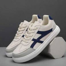 Men Casual Sports Shoes, Low-Top Leather Men Flat Skate Shoes, Fashion Men Outdoor Board Shoes, Lightweight Anti-Slip Casual Shoes, Suitable For Daily - Beige - EUR40,EUR41,EUR42,EUR43,EUR44,EUR45