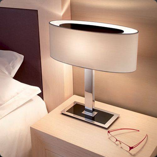 Mei Oval - T bordlampe Bover - Krom/sort glas / sort transperant silke