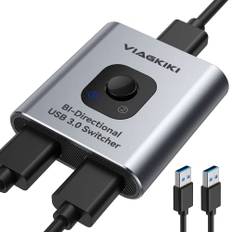 USB-omkopplare 3.0 KVM-omkopplare, dubbelriktad USB-omkopplare, väljare 2-i-1 ut/1 i 2 utgång, Viagkiki USB-omkopplare 2 datorer delar 1 USB-enheter för datorer mus tangentbord skrivarskanner (med 2 USB 3.0-kablar)