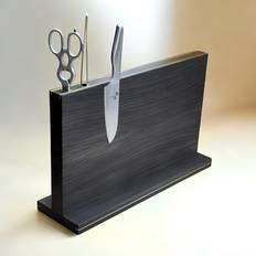 'The Beast' stor magnetisk knivblok med messingrør og messingdetaljer - 30x30x4 cm / Røget egetræ