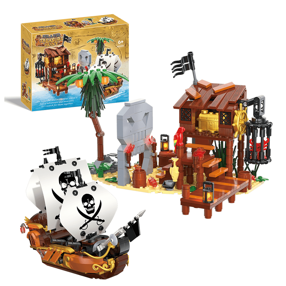 Piratbyggset kompatibla med Lego-skepp med båt och öhus för vuxna pojkar, 726 delar